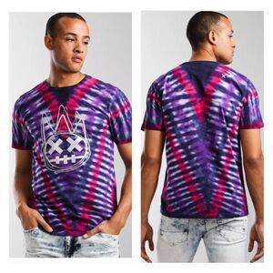 Cult of Individuality Tie-dye holographic graphic Tshirt mens S magenta crewneck
